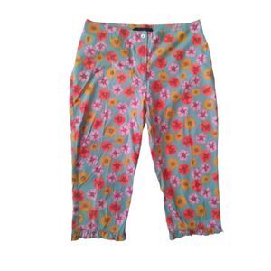 Carole Little Petites Colorful Floral Print Ruffled Hem Maximalist Capri Pants